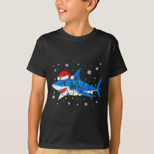 Shark Santa Hat Christmas Lights Xmas Pajama Men W T-Shirt