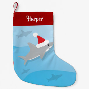 Shark Santa Hat Ocean Fun Animal Small Christmas Stocking