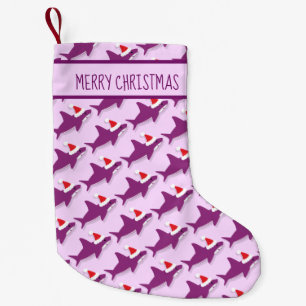 Shark Santa Hat Purple Sharkmas Animal Small Christmas Stocking