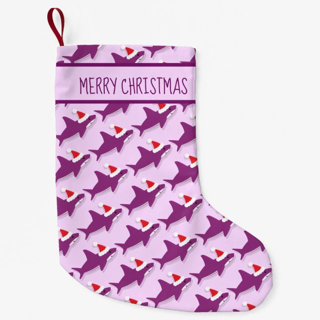 Shark Santa Hat Purple Sharkmas Animal Small Christmas Stocking (Front)