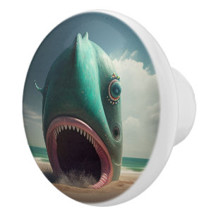 Shark sculpture on the beach ceramic knob