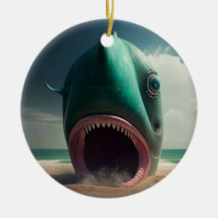 Shark sculpture on the beach ceramic tree decoration