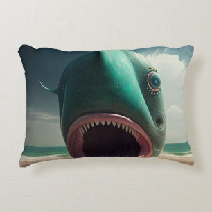 Shark sculpture on the beach decorative cushion