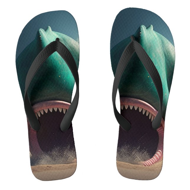 Shark sculpture on the beach flip flops (Footbed)