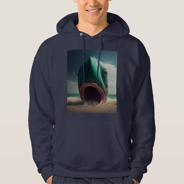 Shark sculpture on the beach hoodie (Front)