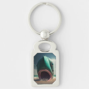Shark sculpture on the beach key ring