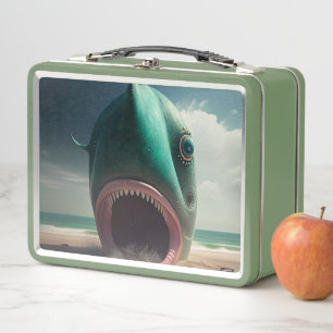 Shark sculpture on the beach metal lunch box