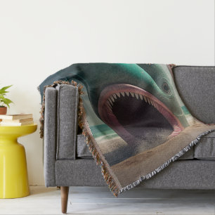 Shark sculpture on the beach throw blanket