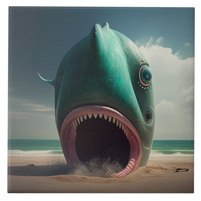 Shark sculpture on the beach tile (Front)