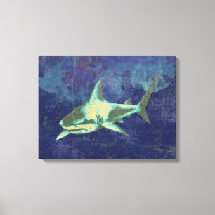 shark . sea animals, blue aged canvas print