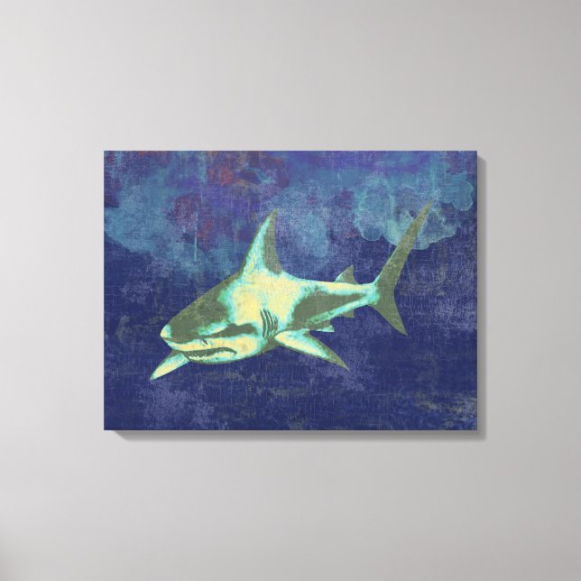 shark . sea animals, blue aged canvas print (Front)