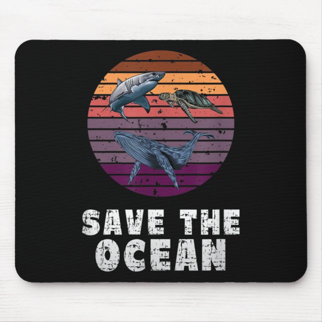 Shark, Sea Turtle, Whale, Environmental Protection Mouse Mat (Front)