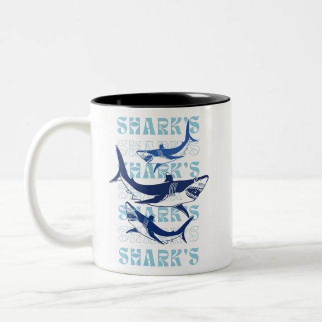SHARK , SHARKS, SHARKS, STYLE Two-Tone COFFEE MUG (Left)