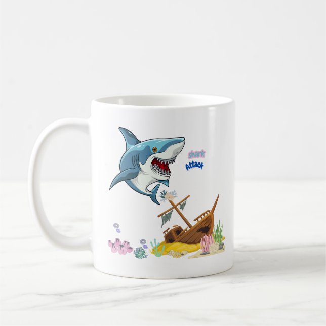 Shark ship colourful coral reef Coffee Mug (Left)
