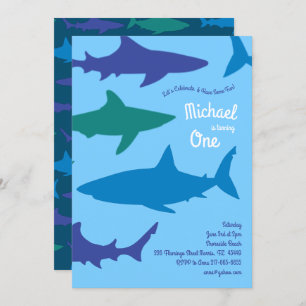 Shark Silhouettes Cute Kids 1st Birthday Party Invitation