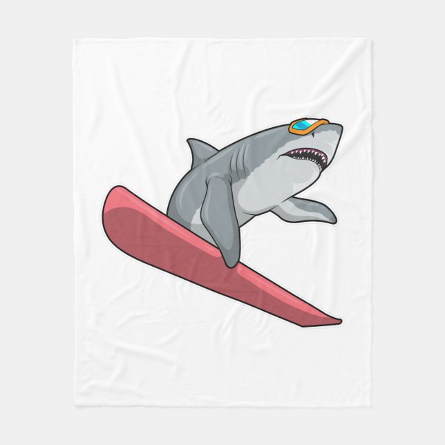 Shark Snowboarder Snowboard Fleece Blanket (Front)