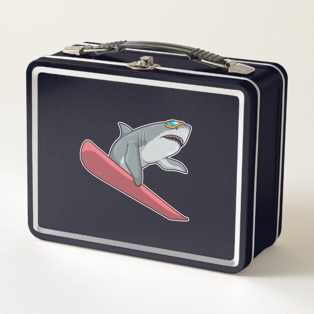 Shark Snowboarder Snowboard Metal Lunch Box (Front)