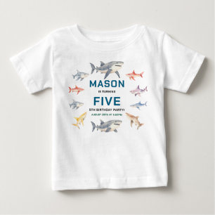 Shark Splash 5th Birthday Party   Cute Ocean Kids Baby T-Shirt