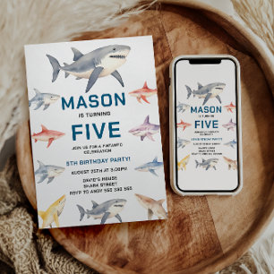 Shark Splash 5th Birthday Party   Cute Ocean Kids Invitation