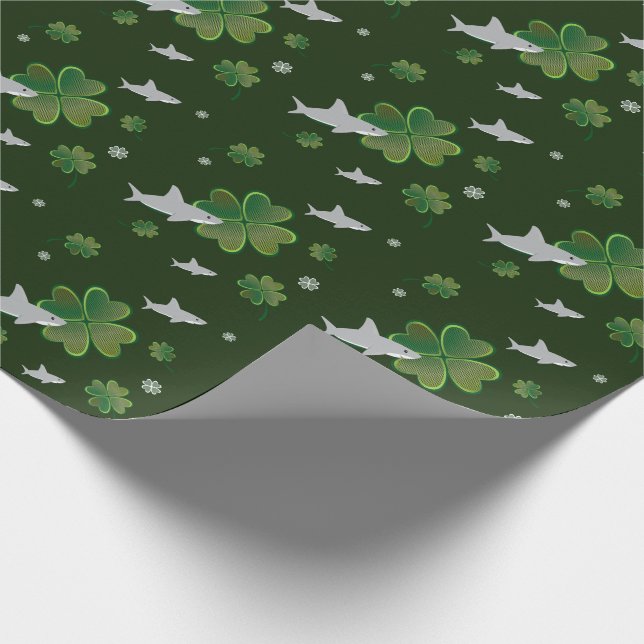 Shark St. Patrick's Day Shamrock Green Wrapping Paper (Corner)