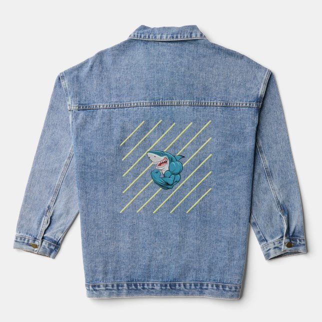 "Shark Strike Denim Jacket – Fearless Ocean Vibes" (Back)