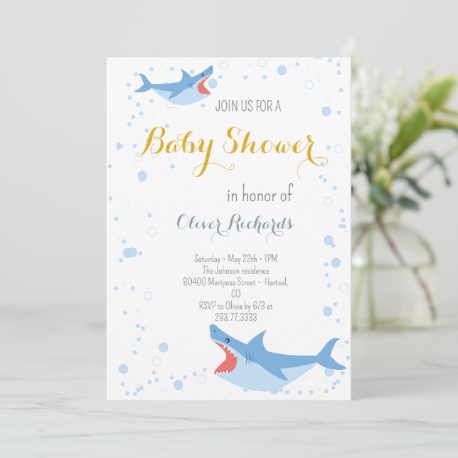 Shark Summer Party Splish Splash Kids Baby Shower Invitation (Standing Front)