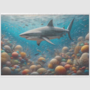 Shark Swimming Above a Coral Reef Decoupage Tissue Paper