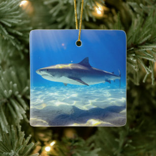 Shark Swimming Blue Ocean Water Ceramic Ornament
