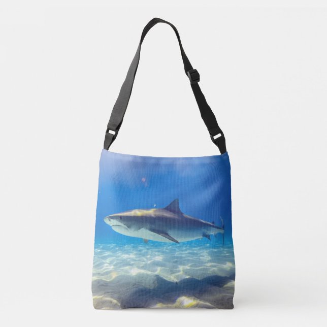 Shark Swimming Blue Ocean Water Crossbody Bag (Back)