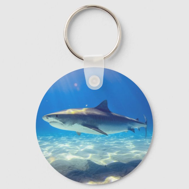 Shark Swimming Blue Ocean Water Key Ring (Front)