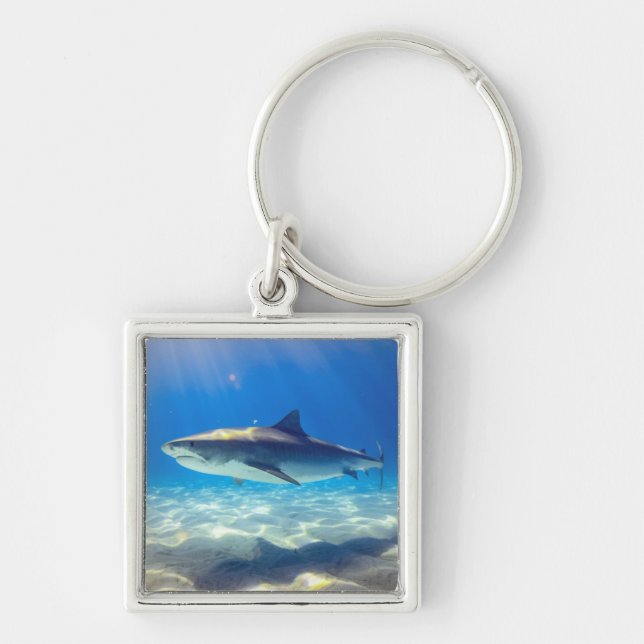 Shark Swimming Blue Ocean Water Key Ring (Front)