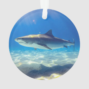 Shark Swimming Blue Ocean Water Ornament
