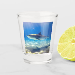 Shark Swimming Blue Ocean Water Shot Glass