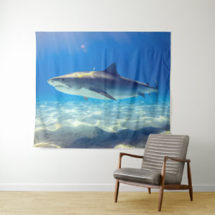 Shark Swimming Blue Ocean Water Tapestry