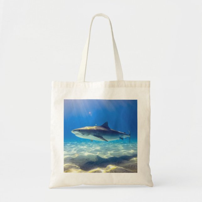 Shark Swimming Blue Ocean Water Tote Bag (Front)
