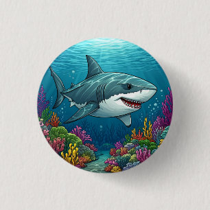 Shark swimming in ocean depths 3 cm round badge