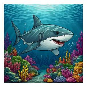 Shark swimming in ocean depths poster