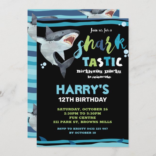 Shark-Tastic Birthday Party Shark Boys Pool Party Invitation (Front/Back)