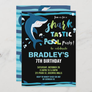 Shark-Tastic Pool Birthday Party Shark Boy Invitation