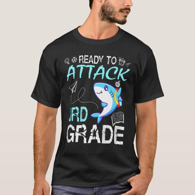 Shark Teacher Student Back School Ready To Attack  T-Shirt (Front)