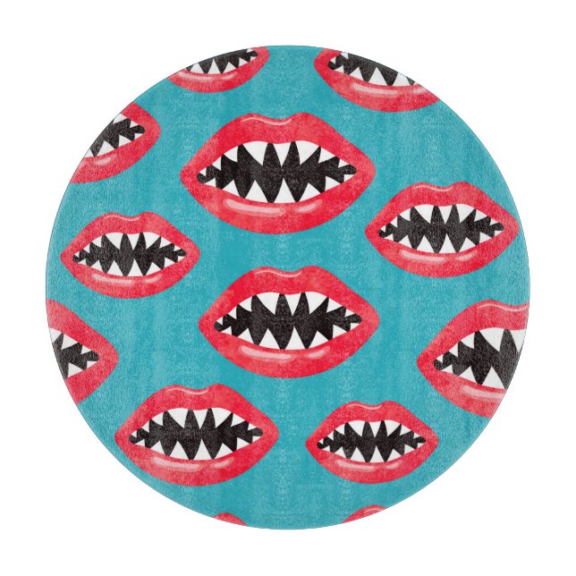Shark Teeth Red Lips Pattern Cutting Board (Front)