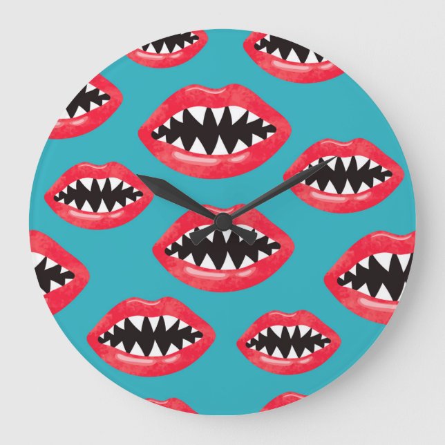 Shark Teeth Red Lips Pattern Large Clock (Front)