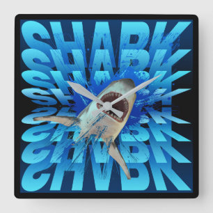 shark text effect typography square wall clock
