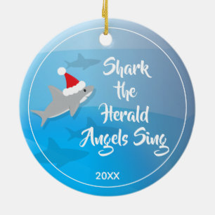 Shark the Herald Angels Sing Ceramic Ornament
