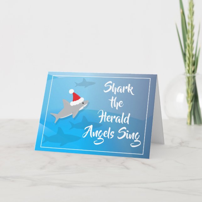 Shark the Herald Angels Sing Christmas Holiday Card (Front)
