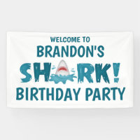 SHARK Theme Blue Teal Birthday Party Kid Banner