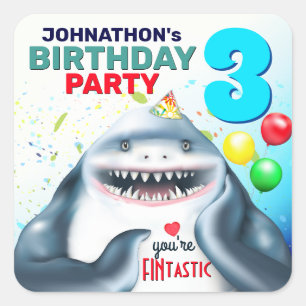 Shark Theme Fintastic Kids Birthday Square Sticker