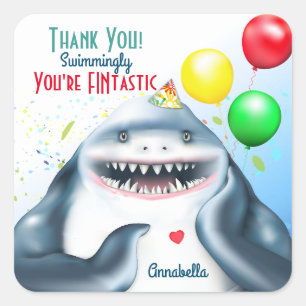 Shark Theme Fintastic Kids Birthday Thank You Square Sticker
