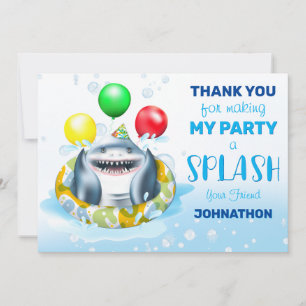 Shark Theme Kids Birthday Party Thank You Card