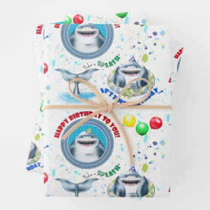 Shark Theme Kids Birthday Wrapping Paper Sheet